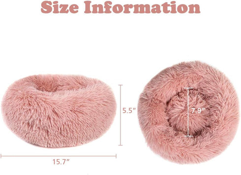 otoez Kitten Puppy Bed 15.7" Pink, Extra Small Round Dog Cat Beds, Anti-Anxiety Plush Calming Donut Bed