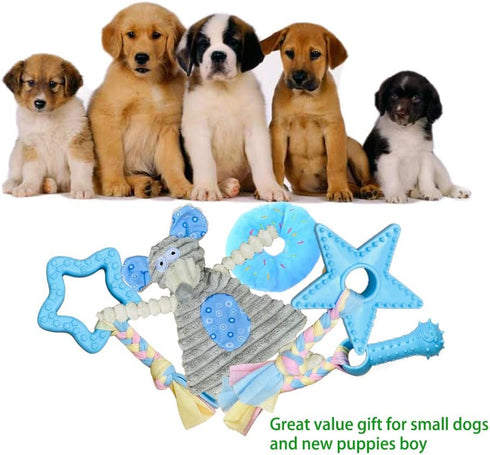 Puppy Chew Toys for Teething, Small Dogs Supplies, Blue, Corgi Size, 5 Pack