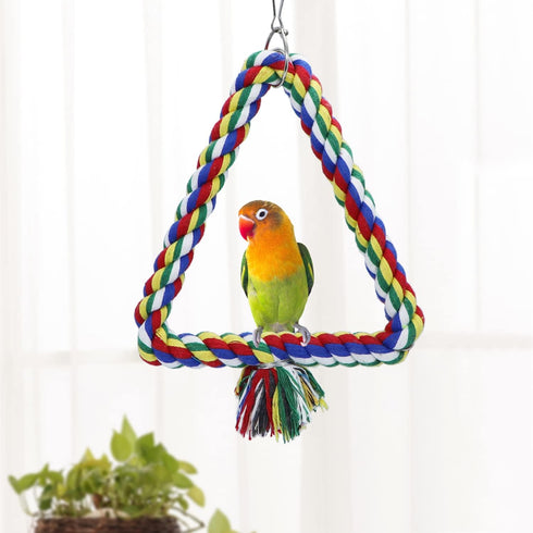 Bird Triangle Rope Swing, Colorful Perch Chewing Toy for Parrots, Budgie, Cockatiel (S)