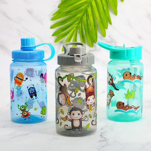 Home Tune 3 Pack 16oz Kid Water Drinking Bottle - BPA Free, Flip Straw Cap, Lightweight Leak-Proof Water Bottle for Kids