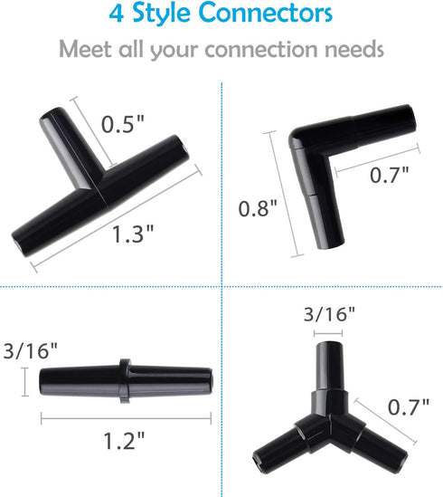 Pawfly 40 Piece Aquarium Airline Tubing Connectors, Black Plastic Inline Valve