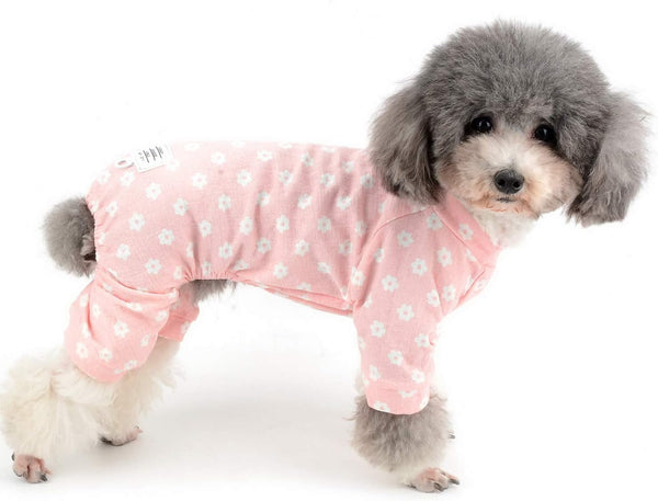 Zunea Pink Small Dog Daisy Jumpsuit Pajamas, Adorable Cotton Overalls Pjs for Puppy Girl, Four Legs Pyjamas XL