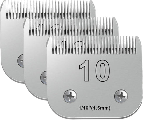 3PCS 10 Blades Dog Grooming Blades - Compatible with Andis, Oster A5, Wahl km10, Size-#10, 1/16-Inch Cut
