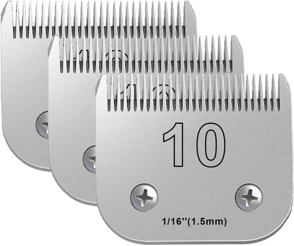 3PCS 10 Blades Dog Grooming Blades - Compatible with Andis, Oster A5, Wahl km10, Size-#10, 1/16-Inch Cut