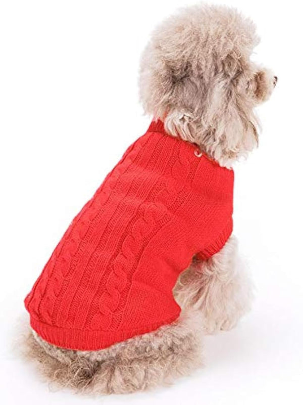 FAMI Dog Clothes Sweater for Small Dogs, Soft Winter Puppy Sweaters, Warm Outfit for XS S Cats (Red, X-Small)