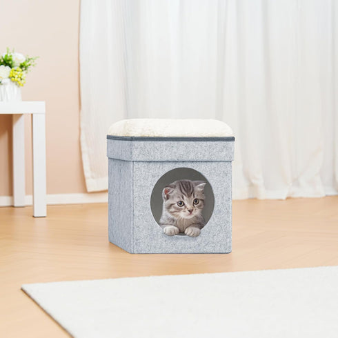 12.6"(Light B FSOBEIIALEO Cat House Cube Small Dog Cubes For Indoor Cats Folding Cat Ottoman, Cat Cave, Stackable Cat