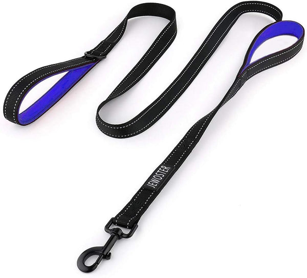 Dog Leash Heavy Duty with 2 Handles, Padded Traffic Handle for Extra Control, 6ft Long - Black Blue
