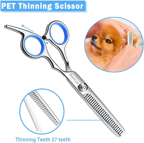 6 in 1 Professional Stainless Steel Safety Round Tip Dog Grooming Scissors, Anti-Rust Pet Kit