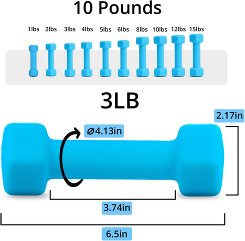 Portzon Weights Dumbbells 10 Colors Options Compatible with Set of 2 Neoprene Dumbbells Set,1-15 LB, Anti-Slip, Anti-roll, Hex Shape by Portzon