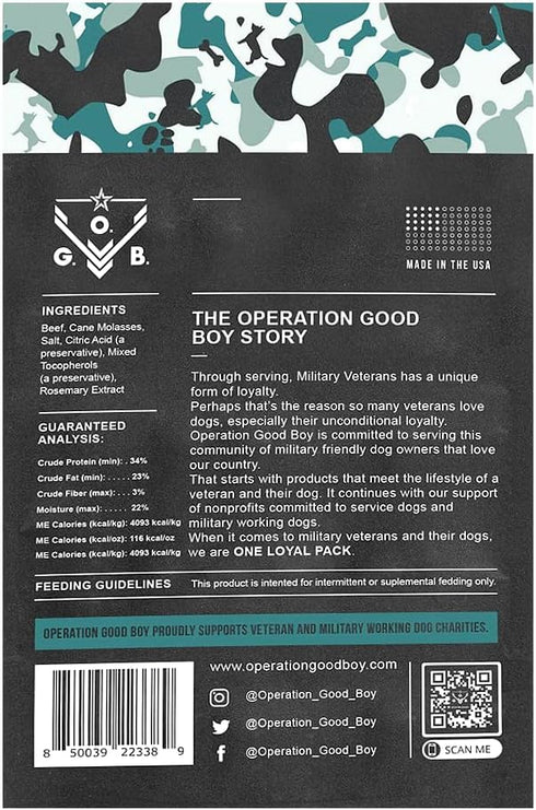 Operation Good Boy Beef Jerky Dog Treats High-Protein Strips, Natural Farm-Raised Meat Training Treats for Medium