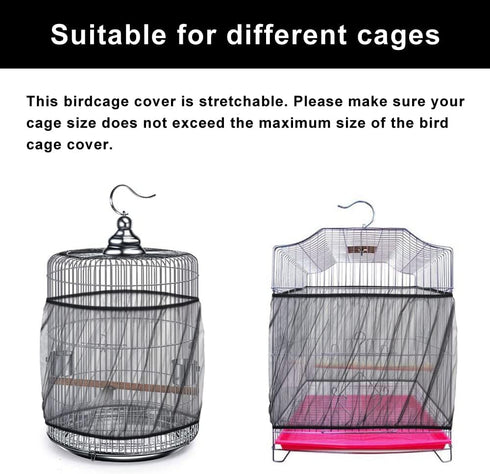 Bird Cage Seed Catcher, Mesh Guard Netting, Bird Cage Seed Guard Skirt for Round Square Cages (Black)