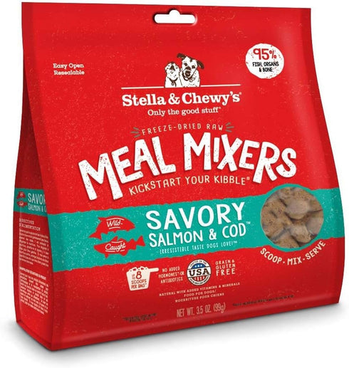 Stella & Chewy's Freeze Dried Raw Savory Salmon & Cod Meal Mixer, Dog Food Topper for Small & Large Breeds, 3.5 oz