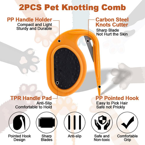 2PCS Pet Knotting Comb with 1PC Cat Brush, Dog Brush with Release Button for Shedding, Jaxbo Grooming Tool for Dogs and