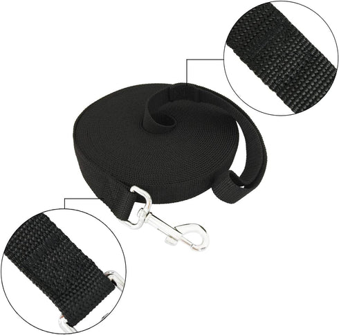 SALO Nylon Training Dog Leash, 1 Inch Wide, 20ft 30ft 40ft 50ft Long Leash for Small Medium Large Dogs (40 FOOT, Black)