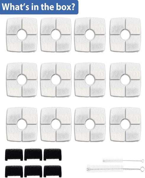 Cat Fountain Filter Replacement Set, 20 Pcs, Compatible with Vekenn 84oz/2.5L Square Fountain, 12 Filter, 6 Sponge