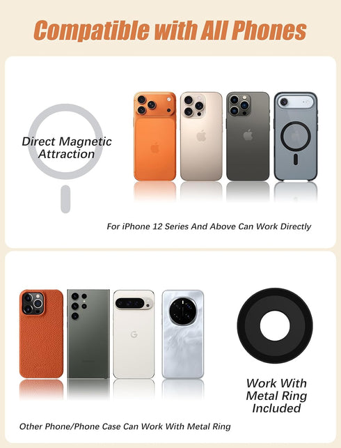 MOKPR 12-17 N52 360 Magnetic Golf Cart Phone Holder Compatible with MagSafe for iPhone Series, Magnets Phone Mount