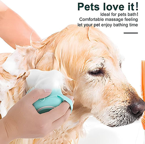 Pet Brush and Shampoo Dispensing Tool - 2-in-1 Deshedding Tool with Soft Silicone Bristles - Cute Animal Design (Baby