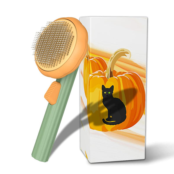 Cat Brush with Release Button, Cute Pumpkin Shape Groom and Clean Dog Comb, Self Cleaning Doodle Brush for Cats and Dogs