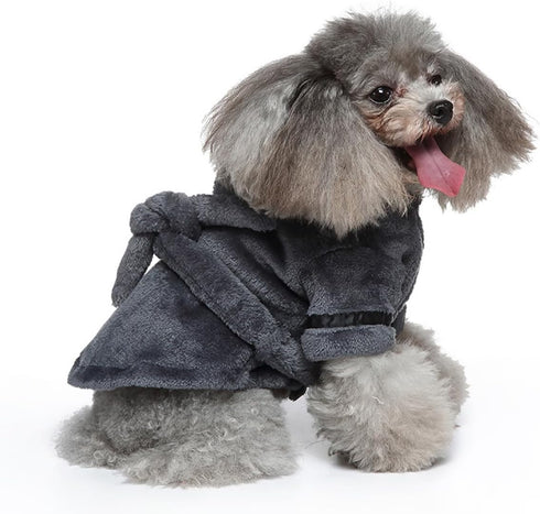 QHKFTW Luxury Small Dog Bathrobe - Soft Flannel Pajamas, Quick Drying Hooded Bath Robe, Super Absorbent Towel