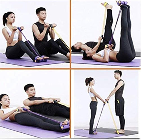 Upgrade 4-Tube Abdominal Waist Leg Slimming Trainer, Elastic Pull Rope for Arm Legs Stretching Workout Equipment
