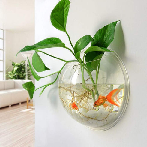Wall Mounted Acrylic Fish Bowl, 7 Inch Clear Hanging Flower Pot Vase Decoration for Aquarium Plant Wall Decor