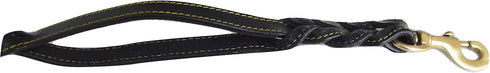 6 Foot Braided Leather Dog Leash with Traffic Handle, Two Handles for Training and Safety, Black 6ft x 3/4 Inch