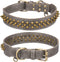 Spiked Dog Collar, Mushrooms Rivet Studded Adjustable PU Leather Pet Collars for Cats and Dogs (M, Gray)