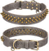 Spiked Dog Collar, Mushrooms Rivet Studded Adjustable PU Leather Pet Collars for Cats and Dogs (M, Gray)