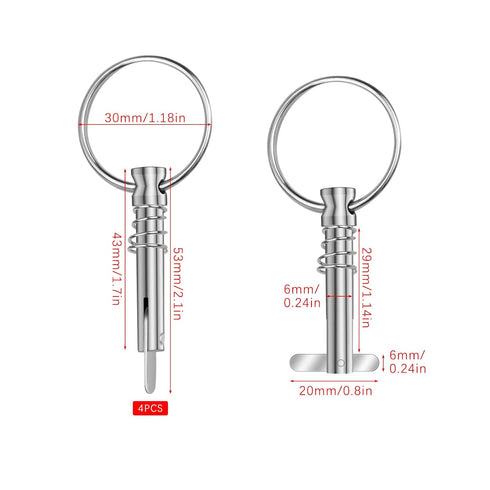 Hysagtek 6 Pcs Bimini Pins, 1/4" Diameter Quick Release Pin Boat Canopy Hardware, 316 Stainless Steel