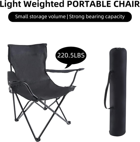 YSSOA XL Portable Black Folding Camping Chair with Armrest