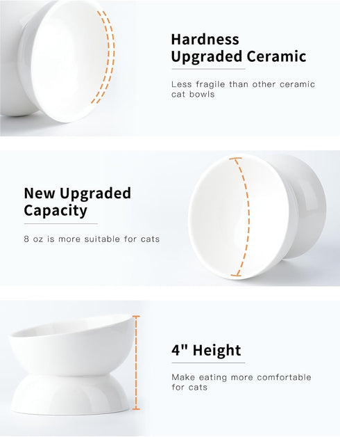 Elevated Cat Water Bowl, 16 OZ Ceramic Dish, 15° Tilted Anti Vomiting Pet Food Bowl for Spines and Whisker Fatigue