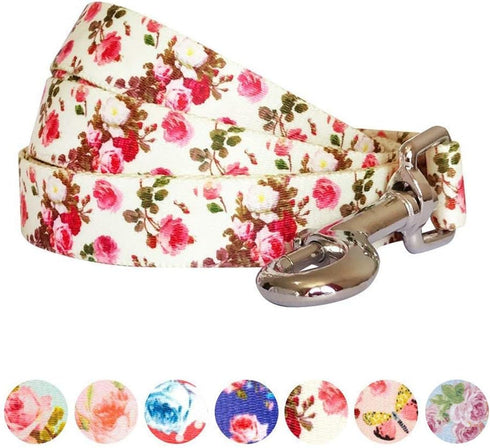 Blueberry Pet 5 ft x 3/4" Durable Pink Rose Print Ivory Dog Leash - 9 Patterns, Medium