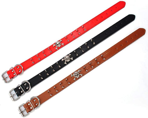 Spiked Leather Dog Collar, 2 Rows Bullet Rivets Studded PU Leather for Medium and Large Dogs (L, Hot Pink)
