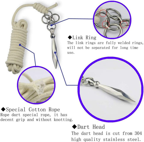 Rope Dart Meteor Hammer Exercise Ball, Rubber Meteor Hammer for Chinese Kungfu Traditional Martial Arts