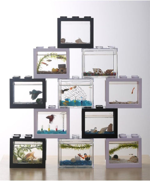 OMEM USB Mini Fish Tank, Desktop Micro-Landscape LED Aquarium Kit, Black