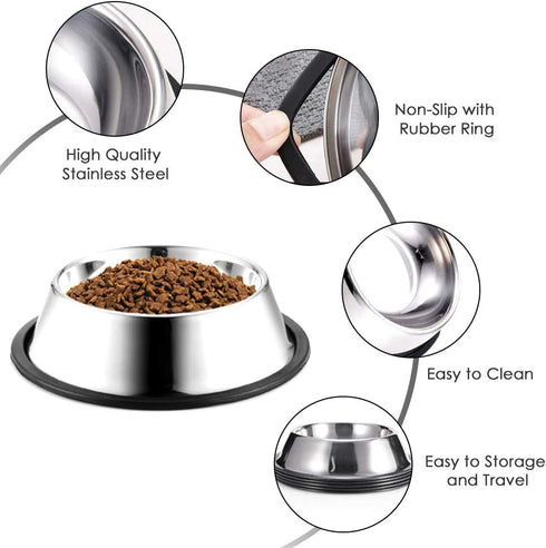 Steel Dog Bowls,Dog Dishes 8oz 12oz 18oz 28oz 48oz, Cat Bowl Water and Food with Rubber Base for Small/Medium/Large Dogs, Cats, Puppy Rabbit and Kitten (1 Cup/8 oz, Silver/2Pack)
