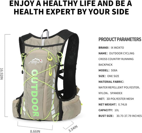 IX INOXTO Hydration Pack Backpack with 1.5L Water Bladder, Lightweight Vest for Men Women Hiking Cycling