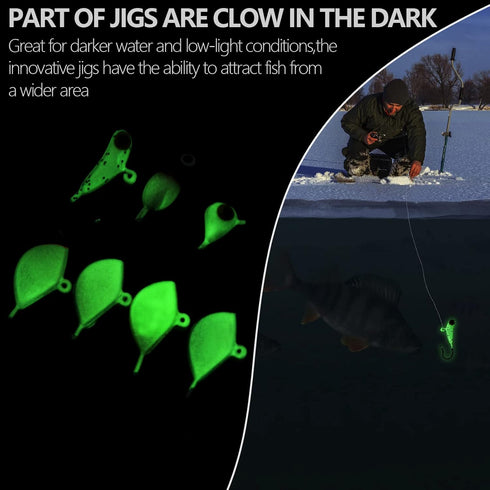 THKFISH Ice Fishing Lures and Jigs Kit, 14/26/40PCS, Walleye Crappie Panfish Pike Fishing Gear