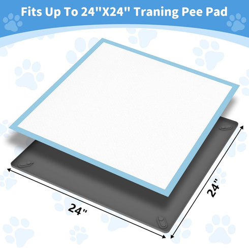 24x24 ALOOF Silicone Dog Pee Pad Holder in, Puppy Potty Training Tray with Magnetic Snaps & Raised Edges, Non-Slip