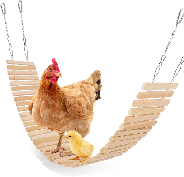 Jorewood Chicken Coop Toy Natural Wooden Chicken Swing & Bridge Toys Multi-Functional