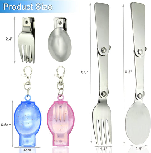 Folding Spoon and Fork Set, 2PCS Foldable Utensils with Case for Camping, Picnic