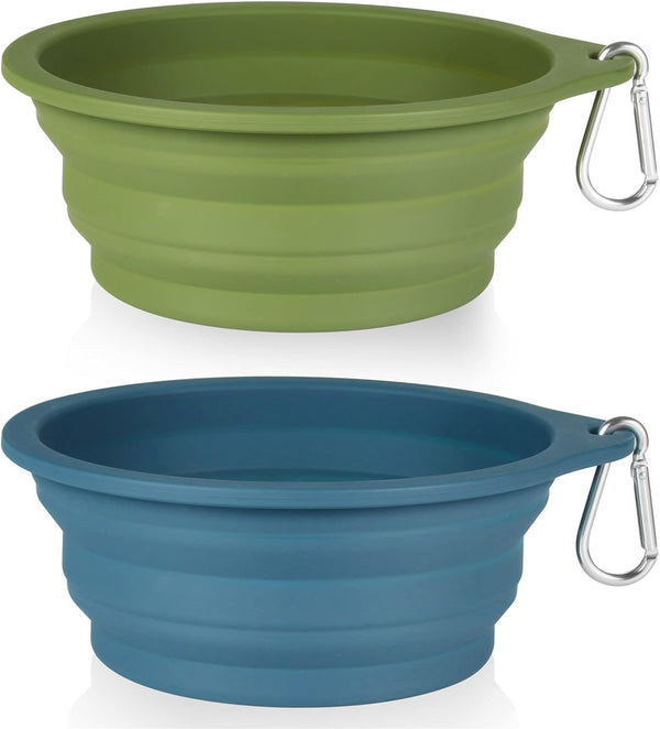 SLSON 2Pack Collapsible Dog Bowl - Integrated Molding Travel Bowl, No Plastic Rim, 600ML (Navy Blue + Dark Green)