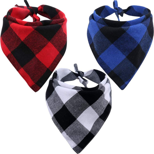 3 Pack Dog Bandana Plaid Reversible Triangle Bibs, Scarf Accessories for Large Dogs and Cats