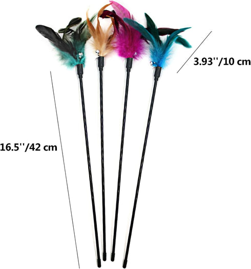 4 PCS Interactive Cat Teaser Wand - 20" Long Wand with Loud Bell for Cats and Kittens