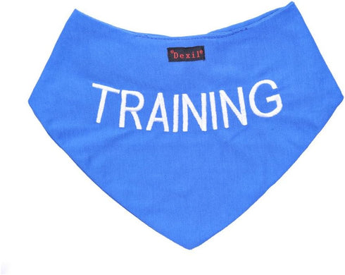 Training Blue Dog Bandana | Quality Personalised Embroidered Message Neck Scarf | Fashion Accessory Prevents Accidents