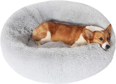 JOLLYVOGUE Calming Donut Dog Bed & Cat Bed, Anti-Anxiety Washable Round Bed for Small Puppy (20")