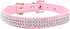THAIN Basic Adjustable Dog Cat Collar - Bling Rhinestones PU Leather with Shiny Diamonds, XS Pink