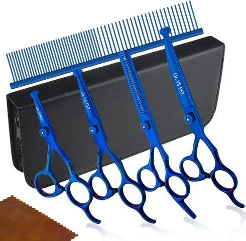 Safety Round-tip Scissors Set, Professional PET Dog Grooming Coated Titanium Scissors Suit for Cutting, Curved &