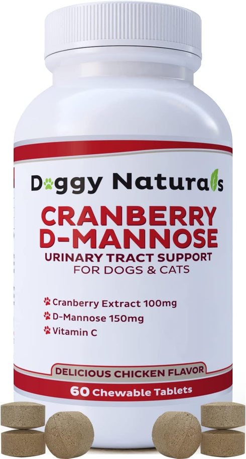 Cranberry D-Mannose for Dogs and Cats, 60 Count Tablets for Urinary Tract Infection Support and Kidney Health