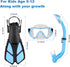 Kids Snorkeling Set with Adjustable Flippers, Panoramic Snorkel Mask, Dry Snorkel Tube, Travel Bags for Ages 5-14